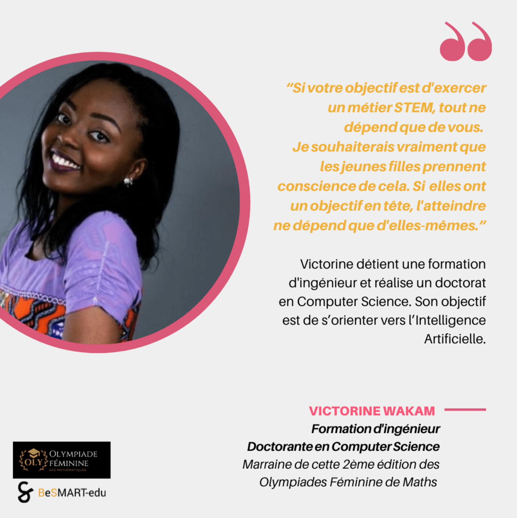 Victorine Wakam, marraine des Olympiades Féminines de Maths